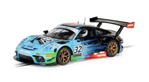 Scalextric Porsche 911 GT3 Redline '22, detailed slot car for high-speed racing on Scalextric tracks, inspired by 2022 British GT victory.