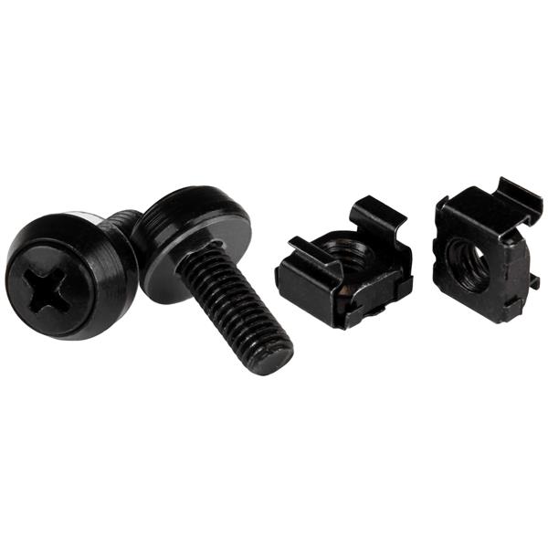 M6 x 12mm black screws and cage nuts, 50 pack, designed for reliable rack-mounting of server equipment.