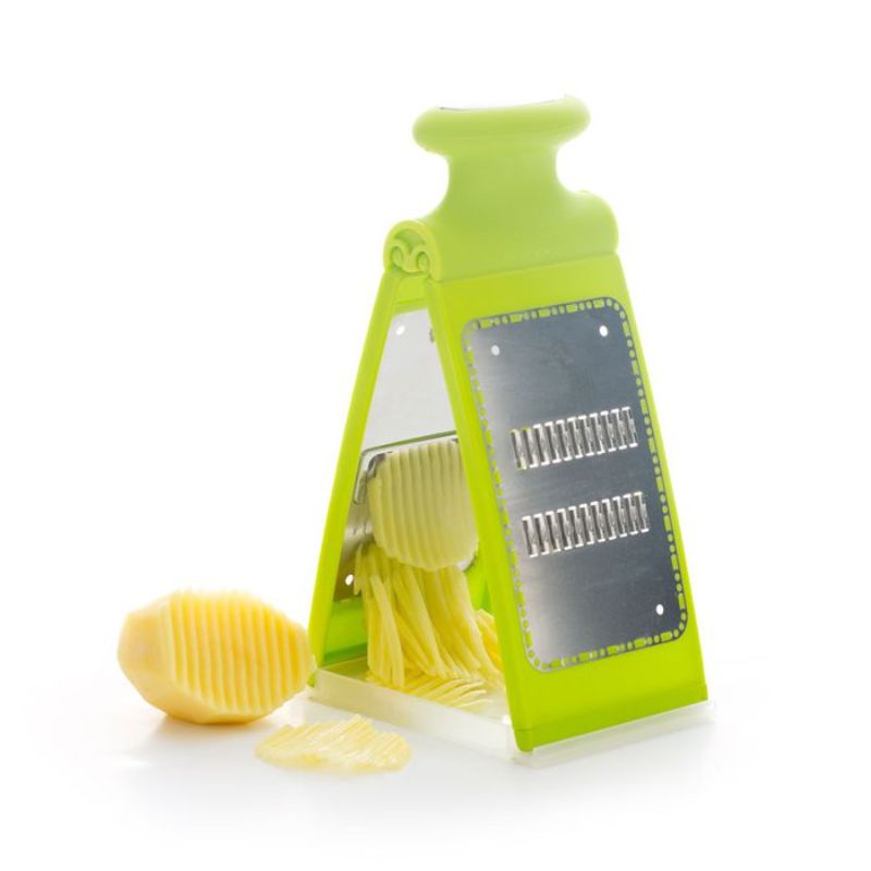 Dexam Potato Grate - Mate: versatile dual-sided grater for strips and crinkle slices, folds flat for easy storage.