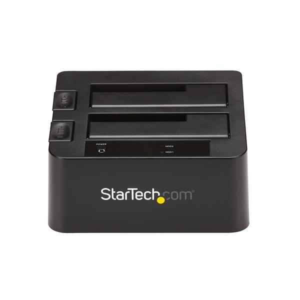 USB 3.1 Dual-Bay Dock for SSD/HDDs enabling 10Gbps transfers and easy top-loading access up to 12TB storage.