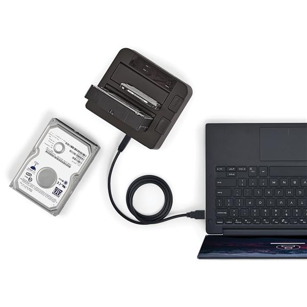 USB 3.1 Dual-Bay Dock for SSD/HDDs with 10Gbps speed, top-loading design for easy access, supports up to 12TB storage.