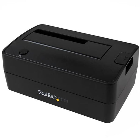 USB 3.1 single-bay dock for 2.5/3.5 SATA SSD/HDD, 10Gbps data transfer, tool-free design for easy drive swapping.