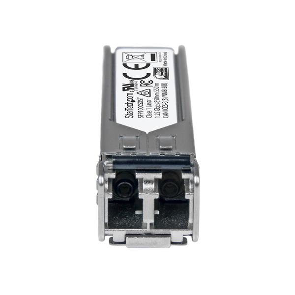 MSA Compliant Gigabit Fiber SFP Transceiver for 1000BASE-SX, 550m range, hot-swappable, 1.25 Gbps data transfer.