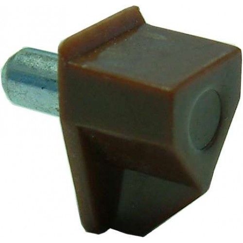 Brown shelf supports with 5mm steel pin for stable shelving in cabinets, preventing sagging and ensuring organization.
