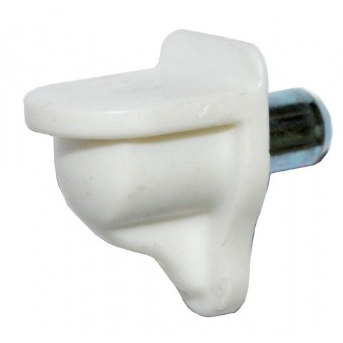 White plastic shelf supports with 5mm steel pins for stable, stylish, and versatile shelving solutions.