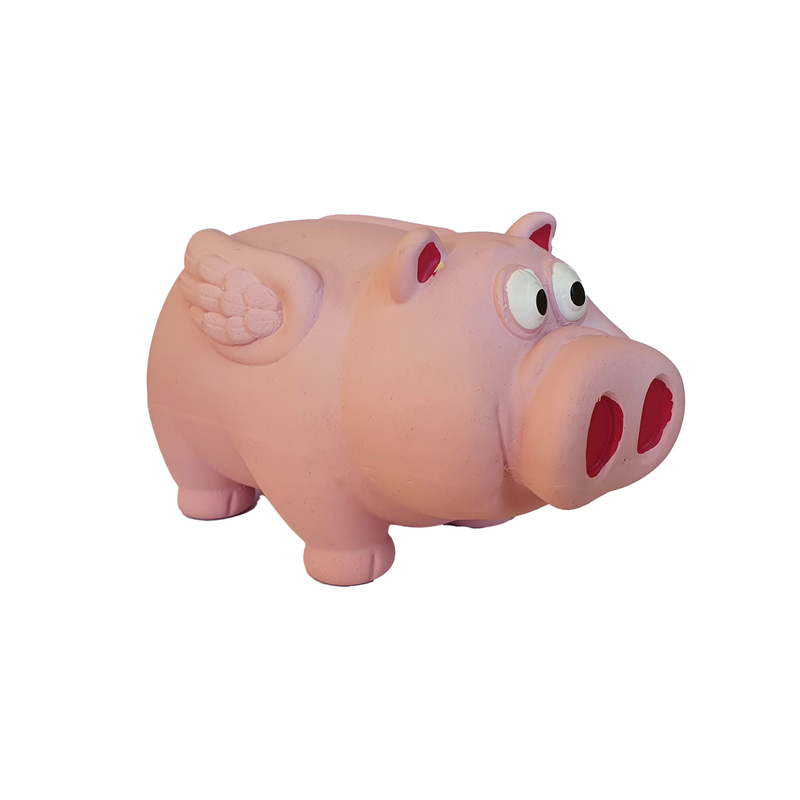 Dog Toy (Squeaky Latex & Vinyl) - Stuffed Grunter Flying Pig 15cm