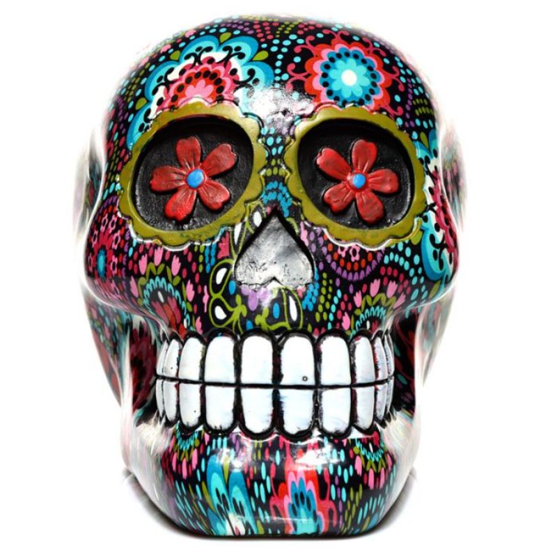 Ornament - Day of the Dead Floral Print Skull (14.5cm)