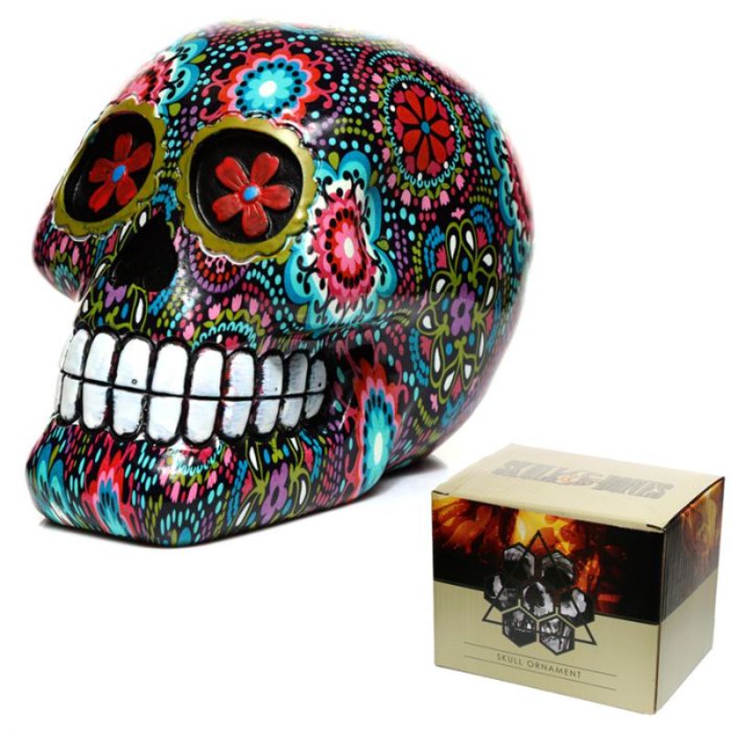 Ornament - Day of the Dead Floral Print Skull (14.5cm)