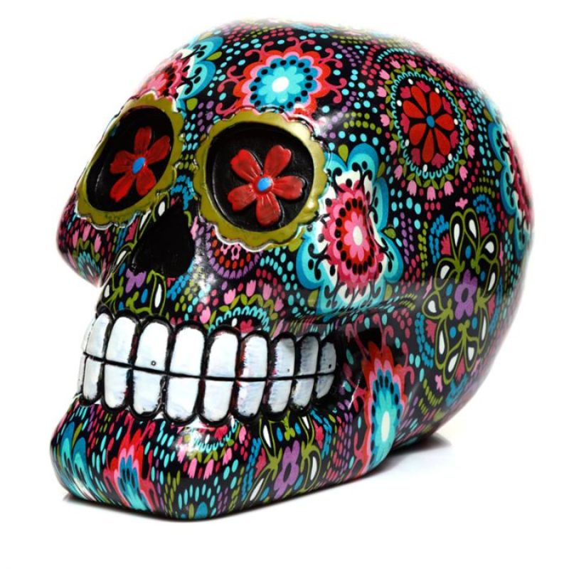 Ornament - Day of the Dead Floral Print Skull (14.5cm)