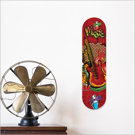 Vibrant 500mm skateboard-themed wall art printed on durable ACM, perfect for music lovers and stylish decor.