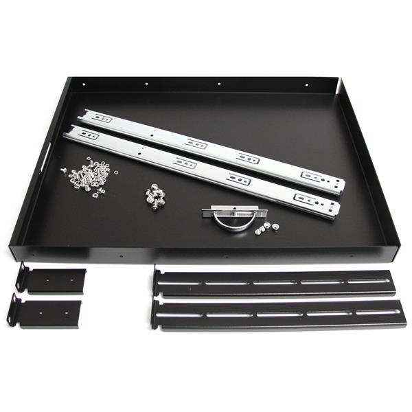 55cm (22in) Black Deep Sliding Server Rack Shelf - 1U Pull-Out Drawer for Equipment Storage