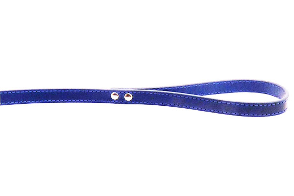 Dog Lead - Leather Stitched 16mm Lead - Blue   -100cm