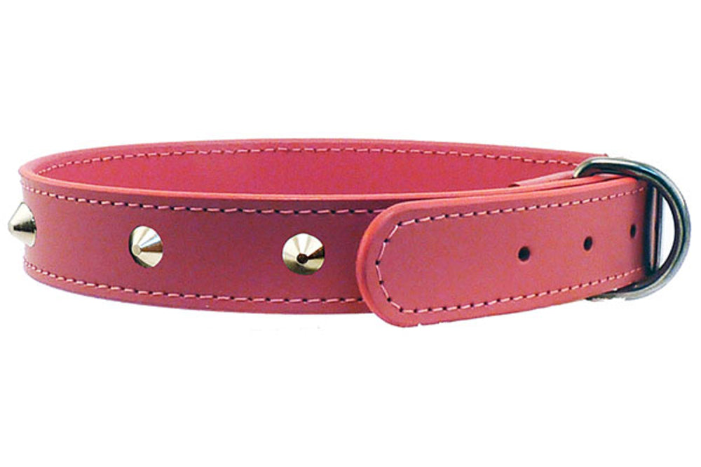 Dog Collar Studded Leather 18mm x 45cm - Pink