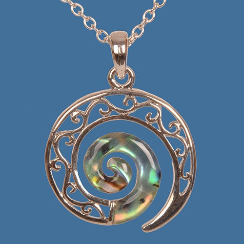 Pendant on Chain - Paua Koru (2.8 x 2.8cm)