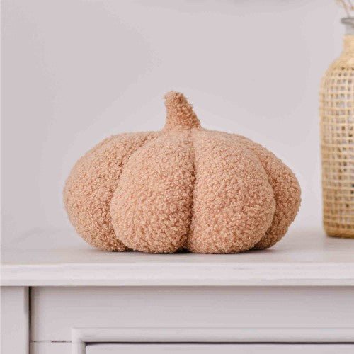 Medium orange boucle pumpkin decoration, 20cm, perfect for autumn decor, adds warmth and charm to any space.