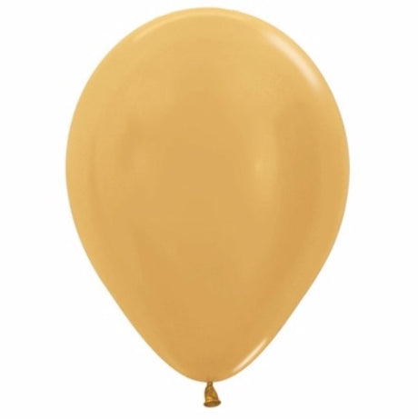 Pack of 50 12cm Metallic Pearl Gold Latex Balloons, perfect for elegant celebrations and party decorations.