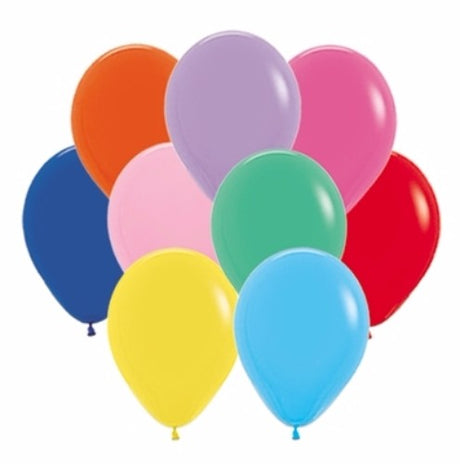 Vibrant 12cm assorted latex balloons in a pack of 50, perfect for festive celebrations and stylish decorations.