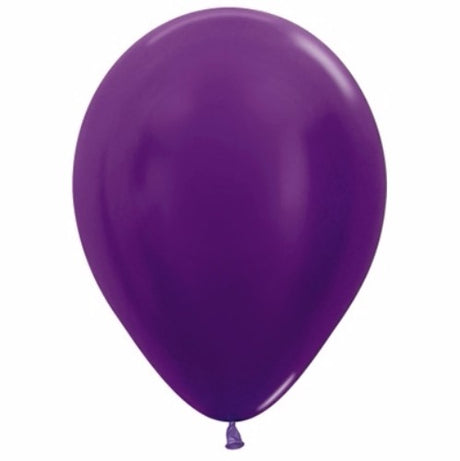 Pack of 50 metallic pearl violet purple latex balloons, perfect for elegant events and versatile decorations.