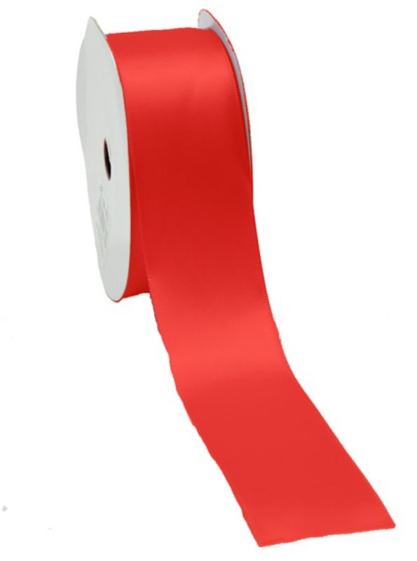 Luxurious 38mm satin ribbon in vibrant Rouge, perfect for crafting, gift wrapping, and event decorations.