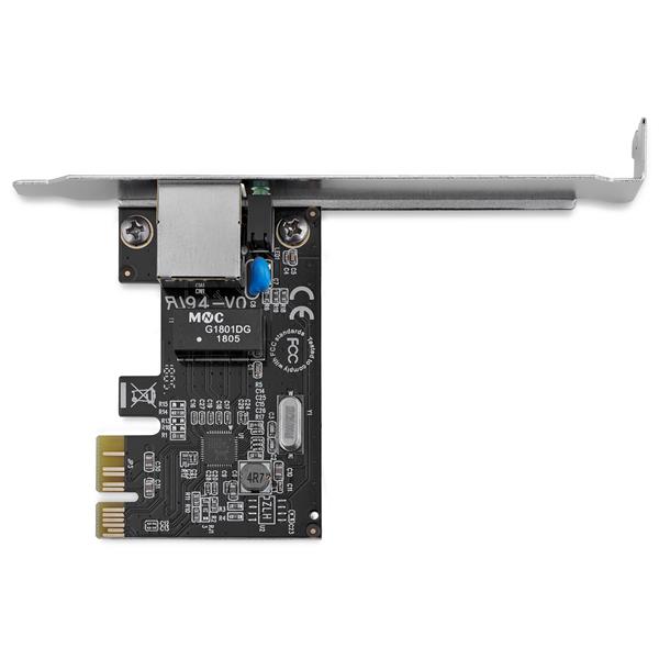 1-Port PCI Express Gigabit Network Adapter Card with dual profile, RJ45 port, and support for 10/100/1000 Mbps speeds.