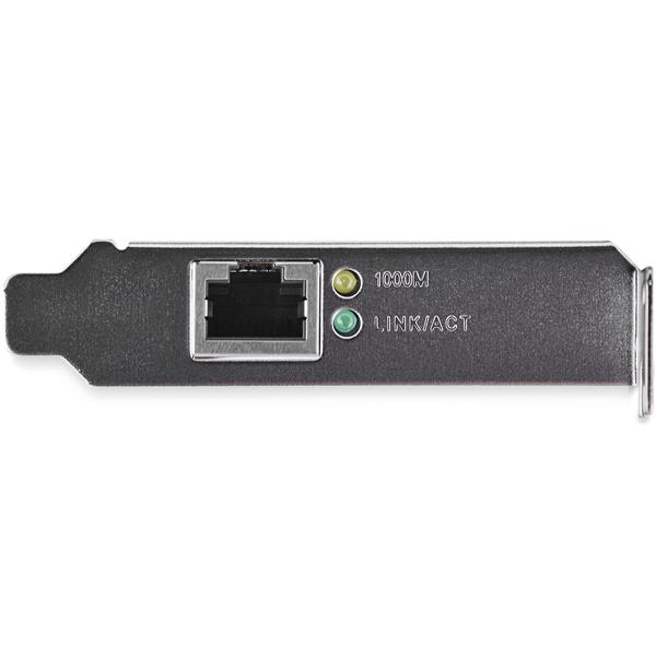 Low-profile PCIe Gigabit NIC network card with 1 RJ45 port for servers, supporting 10/100/1000 Mbps and advanced features.
