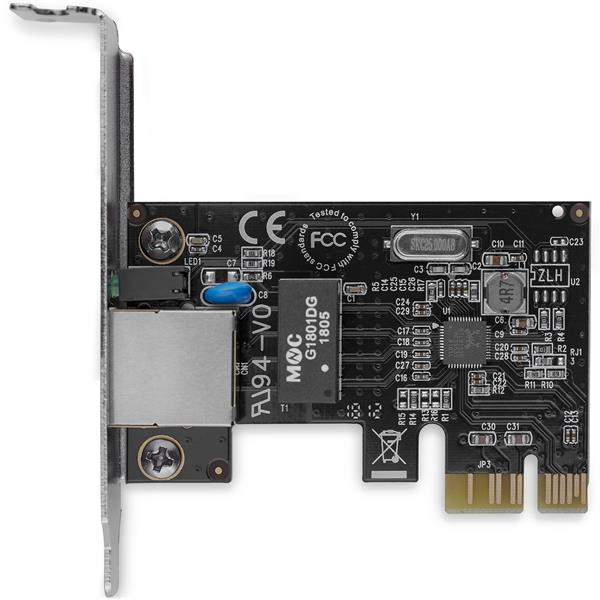 Low-profile PCIe Gigabit NIC with 10/100/1000 Mbps RJ45 port for servers and workstations, supports VLAN and Jumbo Frames.