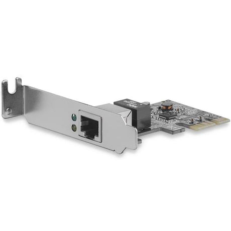 Low-profile PCIe Gigabit NIC adapter featuring 1 RJ45 Ethernet port for enhanced server and workstation connectivity.