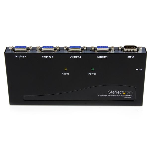 4 Port VGA video splitter extending signals up to 210 feet, supporting resolutions up to 2048x1536@80Hz for clear visuals.