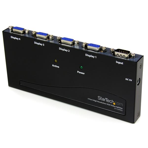 4 Port VGA Video Splitter enabling high-res signal distribution up to 210 feet, perfect for professional presentations.