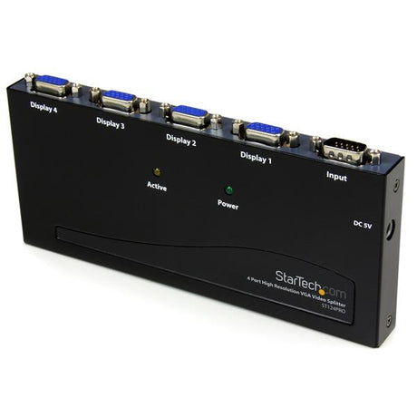 4 Port VGA Video Splitter enabling high-res signal distribution up to 210 feet, perfect for professional presentations.
