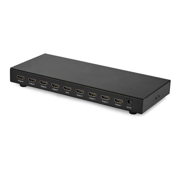 8-Port 4K HDMI splitter for connecting one source to eight displays; supports Ultra HD, HDR, and 7.1 surround sound.