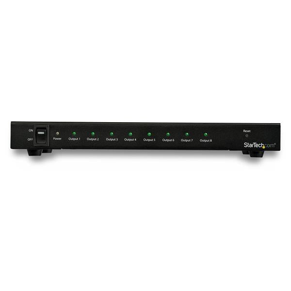 8-port HDMI splitter supporting 4K 60Hz, HDR, 7.1 surround sound, and HDCP 2.2 for seamless multi-display setups.