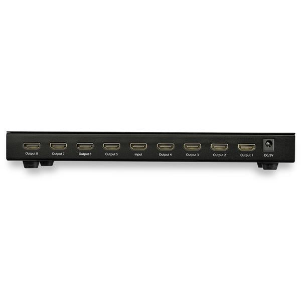 8-Port 4K HDMI Splitter for simultaneous connection to 8 displays, supports 60Hz, HDR, 7.1 audio, and HDCP 2.2.