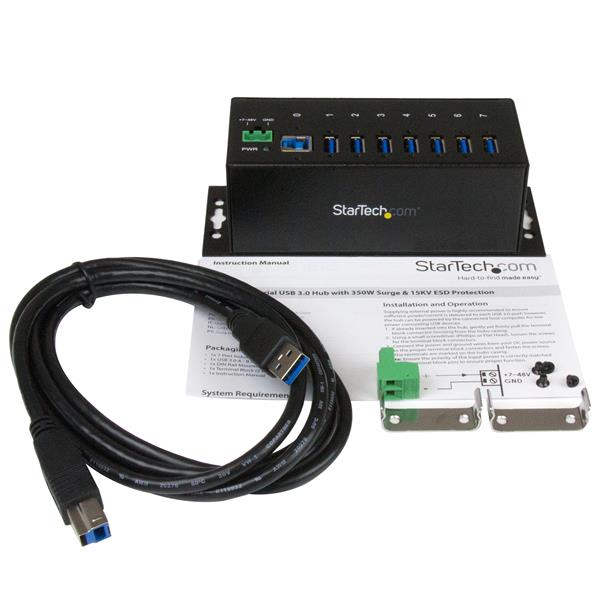 7-Port USB 3.0 industrial hub with ESD protection, fast charging, and durable metal housing for harsh environments.