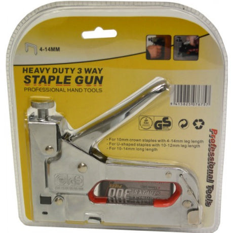 Saco Heavy Duty Staple Gun featuring a 3-way adjustable mechanism for versatile fastening in various tasks.