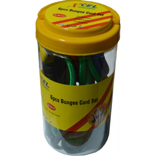 Bungee Cord Set 6-Pce Plastic Jar 45/60/80cm Xcel
