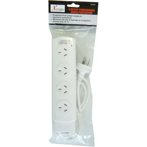 Xlectric 4-Outlet Power Box with Surge Protection, compact design for safe power management of multiple devices.