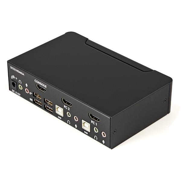 High-Performance 2-Port USB HDMI KVM Switch, supports 1920x1200 resolution, audio, and USB hub for seamless device control.