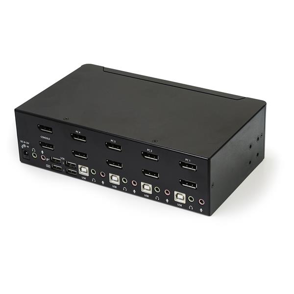 4-Port Dual DisplayPort KVM switch for managing up to four computers with dual 4K 60Hz support and USB sharing.