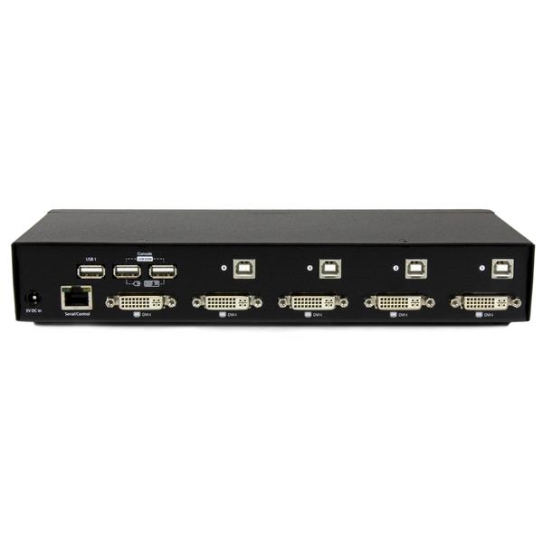 4-Port USB DVI KVM switch enabling control of 4 PCs with high-def resolution, fast switching, and USB hub functionality.