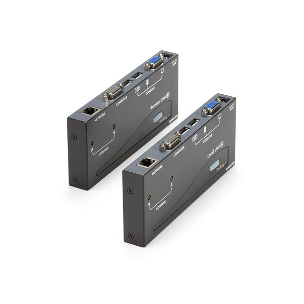 USB VGA KVM extender over CAT5, enables remote control of PCs up to 500 ft with clear 1280x1024 visuals.