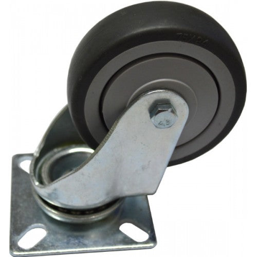 Durable 75mm castor swivel plate with roller bearings for smooth mobility on carts and furniture.