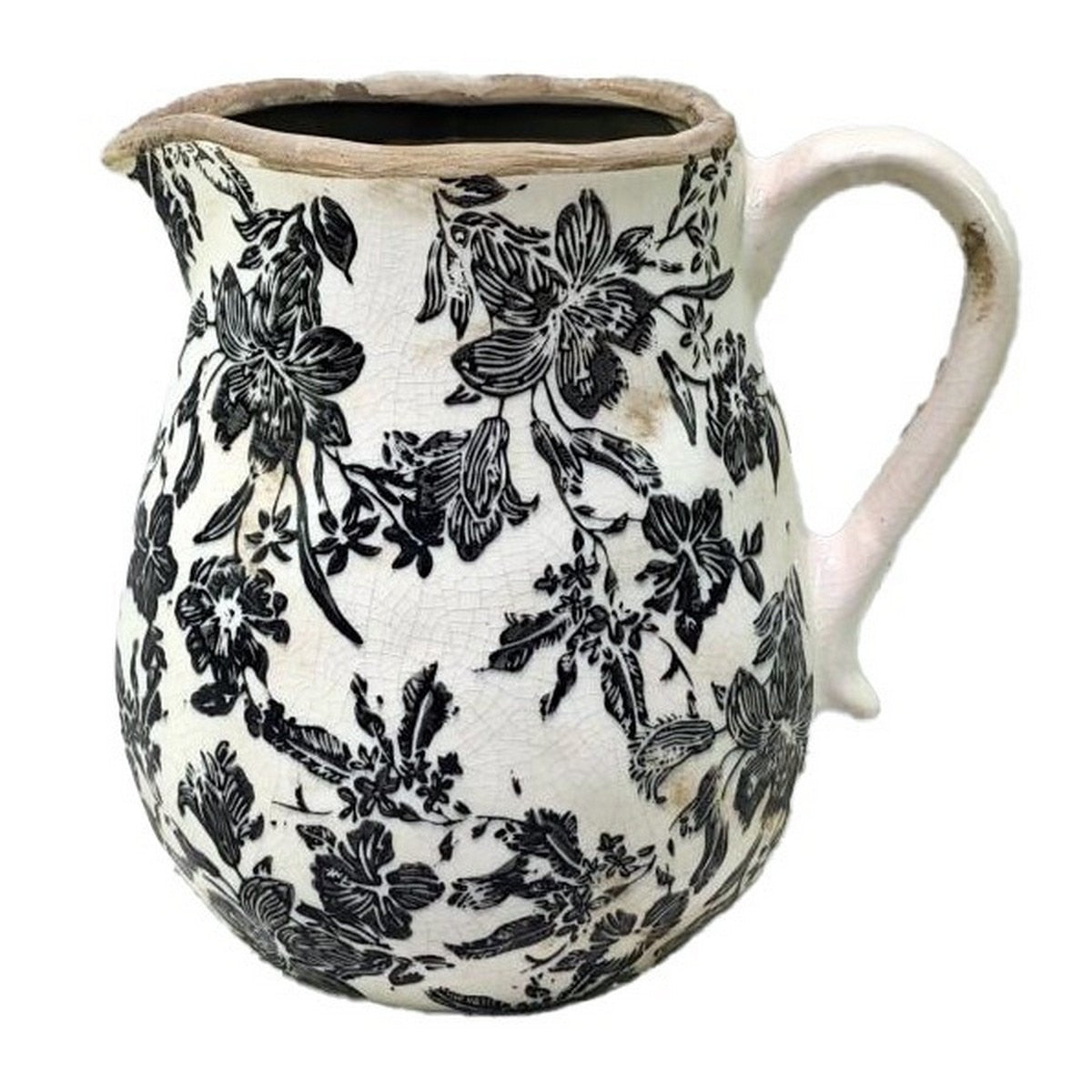BLACK FLORAL CERAMIC JUG - BLACK - 200x165x200