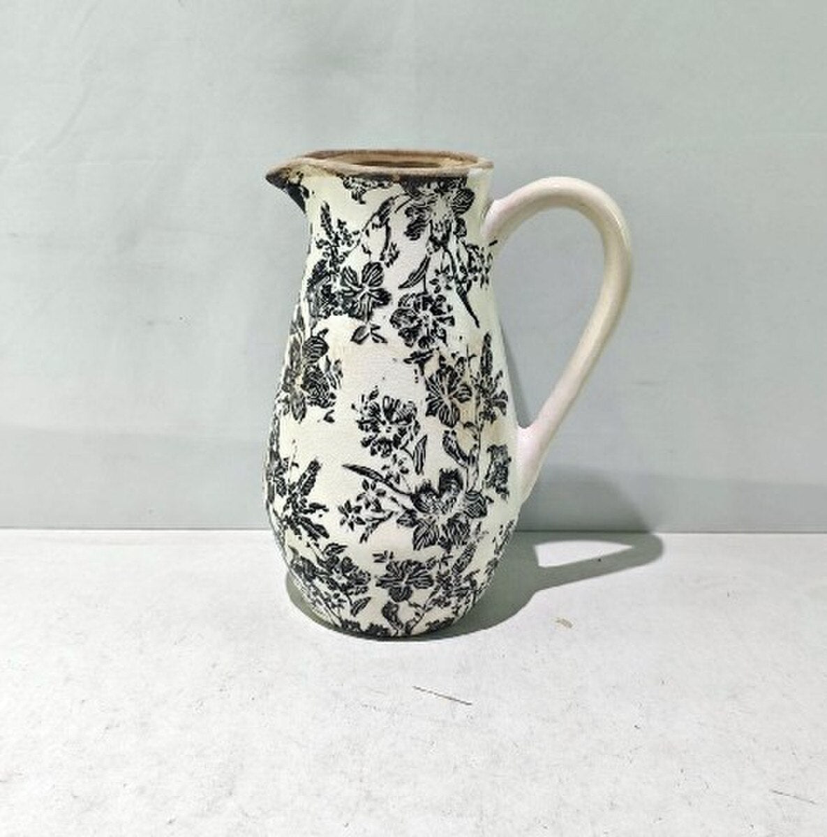 BLACK FLORAL CERAMIC JUG - BLACK - 205x145x255