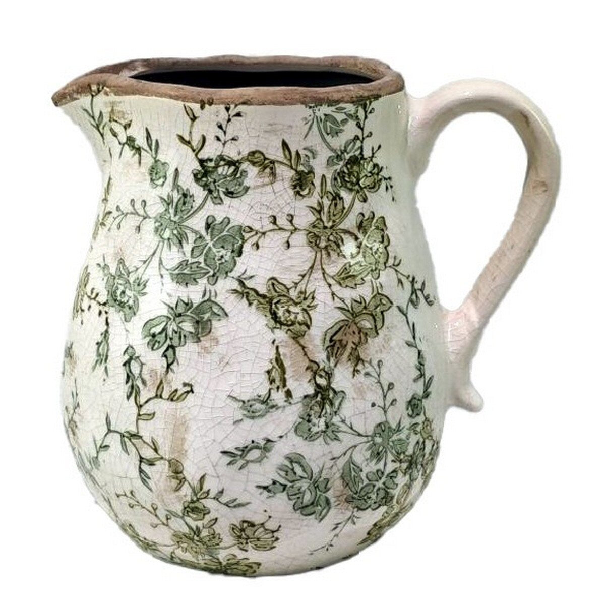 GREEN FLORAL CERAMIC JUG - GREEN - 200x165x200