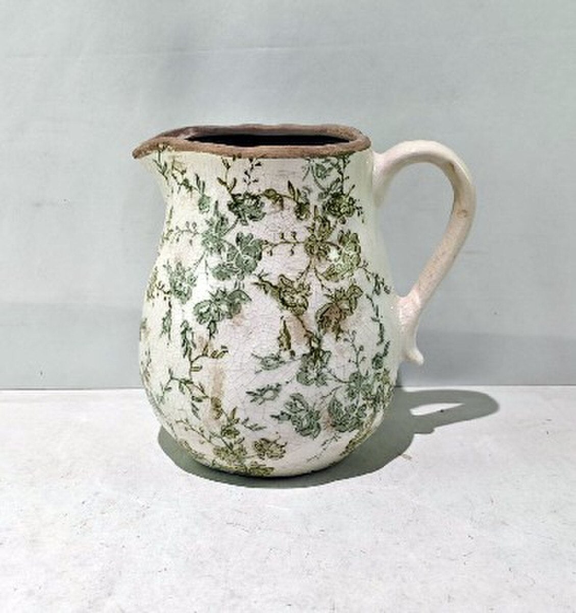 GREEN FLORAL CERAMIC JUG - GREEN - 200x165x200