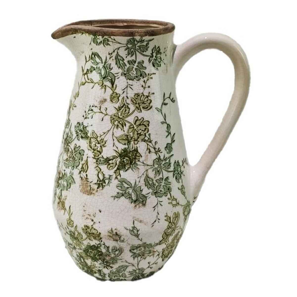 GREEN FLORAL CERAMIC JUG - GREEN - 205x145x255