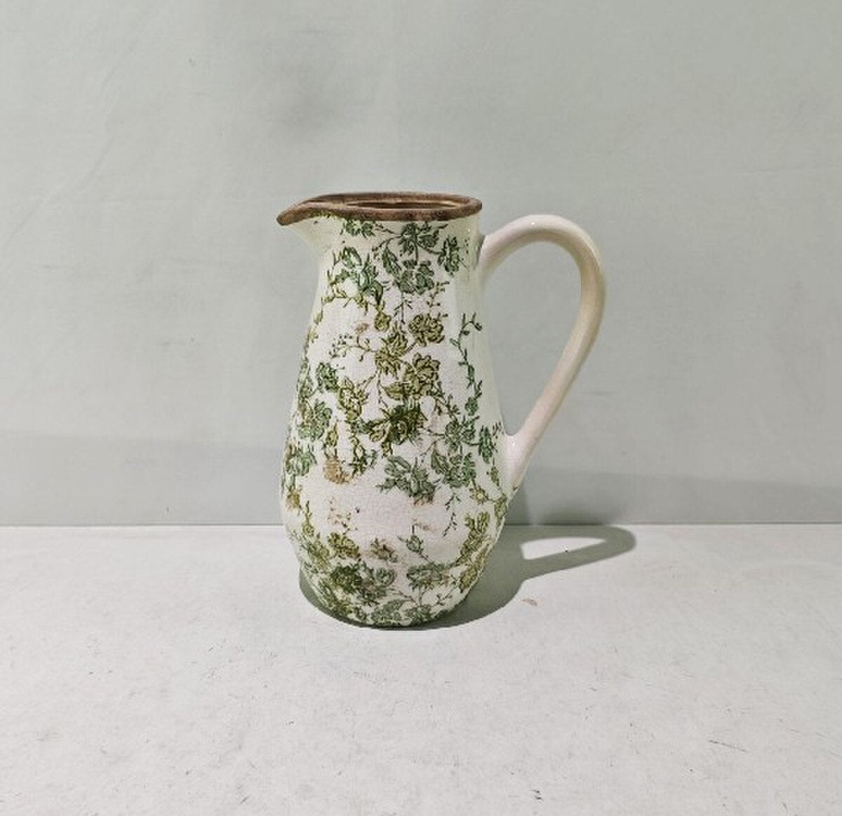 GREEN FLORAL CERAMIC JUG - GREEN - 205x145x255