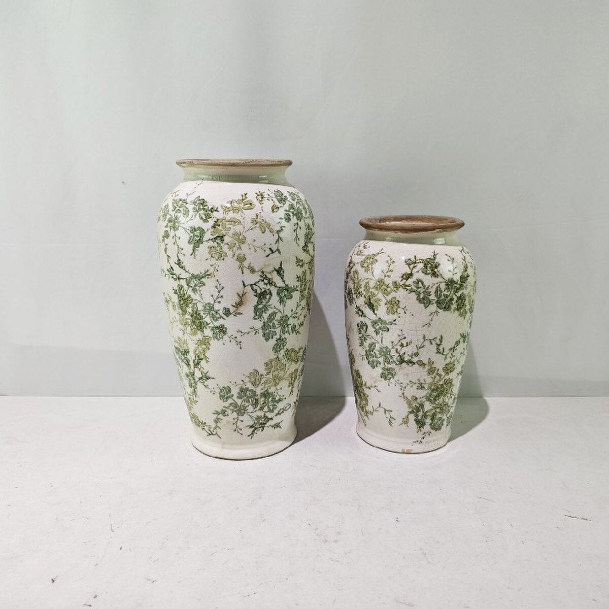 GREEN FLORAL VASE - GREEN - 195x195x370