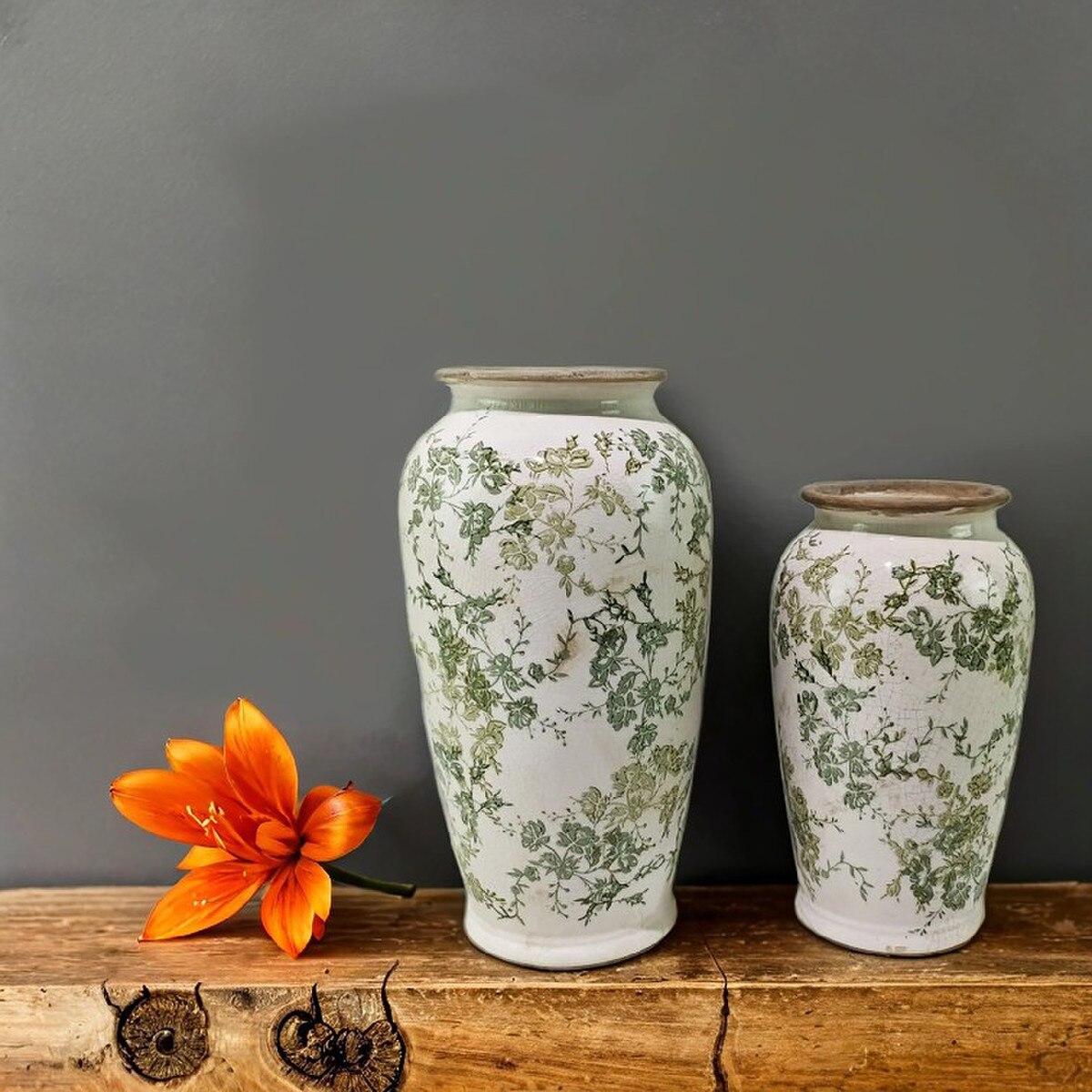 GREEN FLORAL VASE - GREEN - 195x195x370